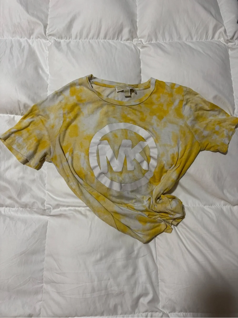 Michael Kors Logo T-Shirt Yellow Tie Dye Graphic Tee Medium Casual Summer